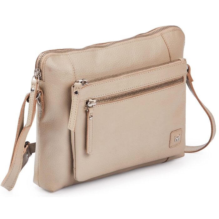 Сумка через плече Wise Owl з натуральної шкіри бежевого кольору (Nappa) для жінок та чоловіків, кросбоді, 5 відділень на блискавці