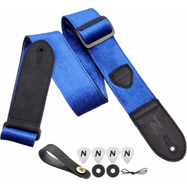 Гітарний ремінь Nefelibata з повного нубуку, вінтажний велюровий ремінь, безкоштовний бонус: 4 медіатори + фіксатори ременя + кнопка для ременя, подарунок для бас-гітари, електро- та акустичної гітари (вишуканий фіолетовий) (C#-небесно-блакитний)