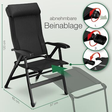 ELONEO Folding Camping Chair with Removable Footrest, Folding Chair made of Aluminum, Folding Garden Chair, Reclining Chair with Adjustable Backrest, Camping Chair (Folding Chair with Footrest (Basic), Black)