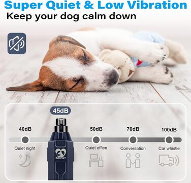 Електричний точило для кігтів собак Casfuy 6-ступінчате - тихе, перезаряджуване, для великих, середніх та малих собак, Navy blue