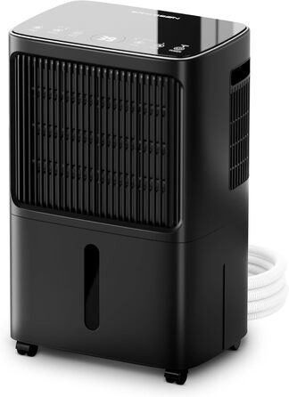 Зволожувач повітря Erikssøn з LED дисплеєм, таймером та захистом для дітей | видаляє 16 л вологи на добу | для приміщень до 140 м³ (70 м²) | енергоефективний зволожувач з датчиком вологості, білий (чорний)