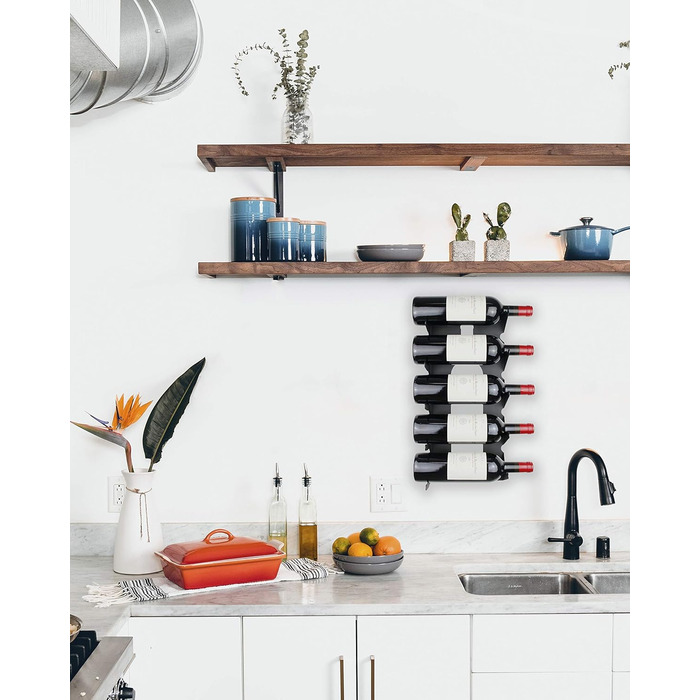 Steel wine rack for all types of wines, with wall mount and decorative trim. (2 x Black)