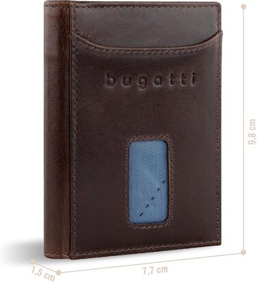 Гаманець Bugatti Secure Slim Mini з RFID-захистом, шкіряний, коричневий - компактний картхолдер з монетником