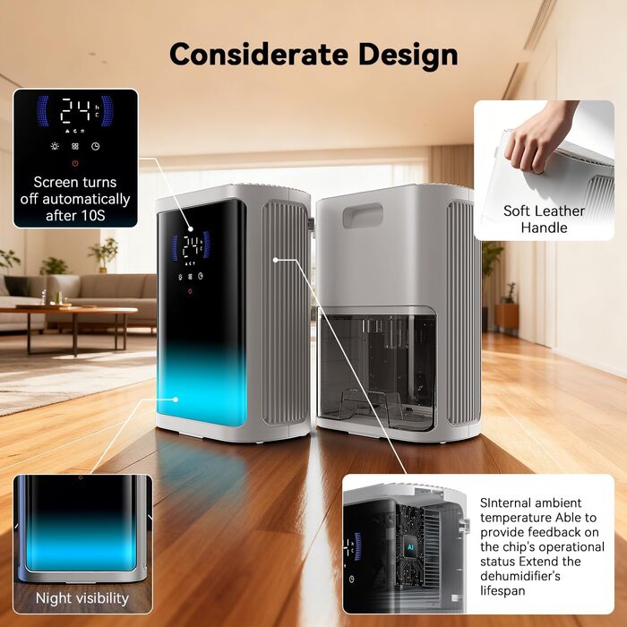 Електричний осушувач повітря Leise для сушіння одягу з таймером, автовимкненням та 7-кольоровими індикаторами (850 мл/год, 24 дні)