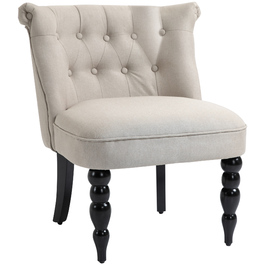 HOMCOM Vintage Armchair, Recliner Chair, Upholstered Chair 67x67x78 cm, Linen Cover, Wooden Frame, Beige and Black, ideal for Dining Room & Living Room