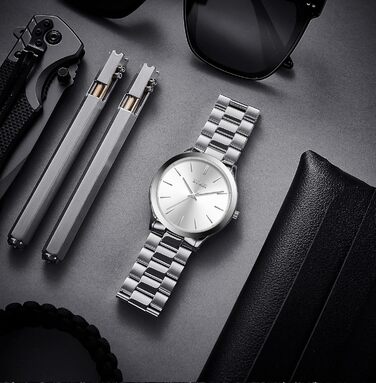 Годинник чоловічий BUREI Minimalist Quartz 44mm з нержавіючої сталі (срібний)
