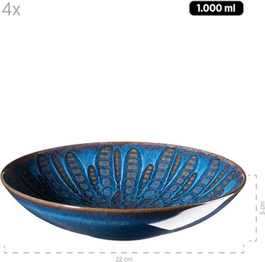 Набір столового посуду MÄSER Aquamarine (12 предметів) - тарілки для супу, десерту та їжі (3 шт. кожної), кераміка, блакитний, для 4 осіб