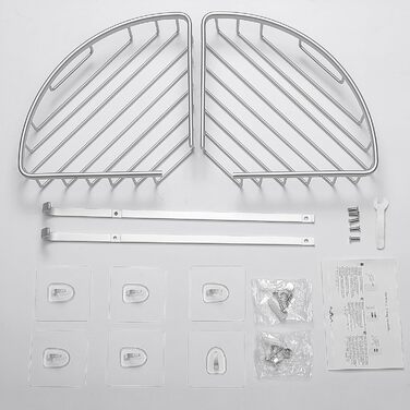 Поличка для душу Gricol Eck-Duschregal без свердління, металева, кутова, з 2 гачками, для ванної кімнати, срібна