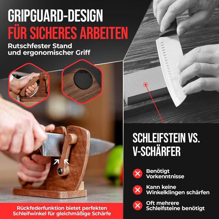 Точилка для ножів Messerschärfer з горіховим корпусом | Для гладких та хвилястих ножів | З керамічним точилом | Точилка для ножів, ножиць та секаторів