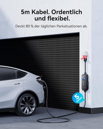 Raylix 2026 Neu 11kW Wallbox мобільна Type 2 з кабелем (8A-16A, 3 фази) + лічильник, регулювання струму, відкладений старт + кабель CEE 16A - Type 2, 5м
