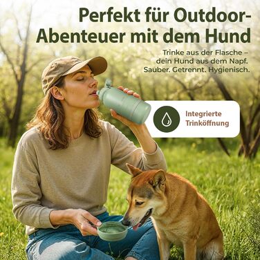 Hana Pets: Фляга для води для собак 1л з мисками - Ідеальна для подорожей та активного відпочинку. Ізольована фляга з нержавіючої сталі з мисками, зручний ручний тримач.
