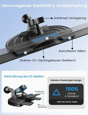 Тримач для планшета та смартфона OHLPRO в CD-слот автомобіля, поворотний на 360°, для iPad, Galaxy Tab та iPhone (5-13 дюймів), для навігації та розваг