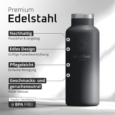 Фляга для води з нержавіючої сталі з трубочкою та інфузером, 3 кришки: без BPA, не протікає, підходить для газованої води - спортивна фляга, термофляга, ізотермос, дитяча фляга для чаю (530 мл, Cool Grey Bamboo)