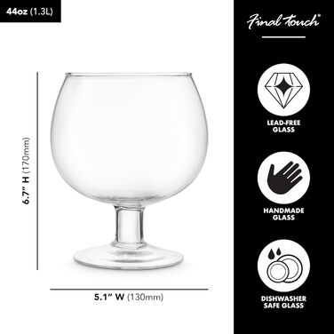 Final Touch Fishbowl Cocktail Glass XL 1.3 l | Party Margarita Daiquiri Blue Lagoon Giant Drinking Cup