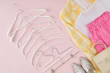 MAWA Clothes Hangers Light, Set of 20 space-saving (50%) and non-slip hangers, ideal for shirts and blouses, with a 360° rotatable hook and non-slip coating, 42 cm, White