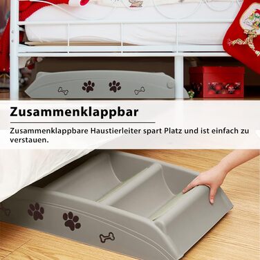 Froadp 49x38x61cm Folding Stairs for Dogs Made of Plastic, Folding Dog Steps with 4 Steps & Felt Mat, Non-Slip Cat Stairs, Bed, Balcony, Sofa, Portable Pet Stairs for Dogs and Cats (Grey)
