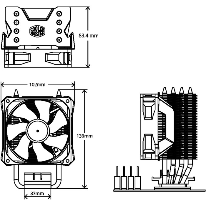 Кулер для CPU Cooler Master H410R RGB з 4 heatpipes, 92mm PWM вентилятор, сумісний з AMD та Intel