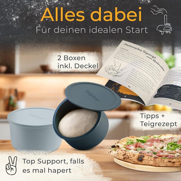 Pizza Ball Box with Lid, Set of 4 - Space-saving dough box made of easy-release silicone - Holds up to 350g of pizza dough - Proofing box, pizza accessories, pizza box - Black/Gray - Ø13cm (2 black + 2 gray)