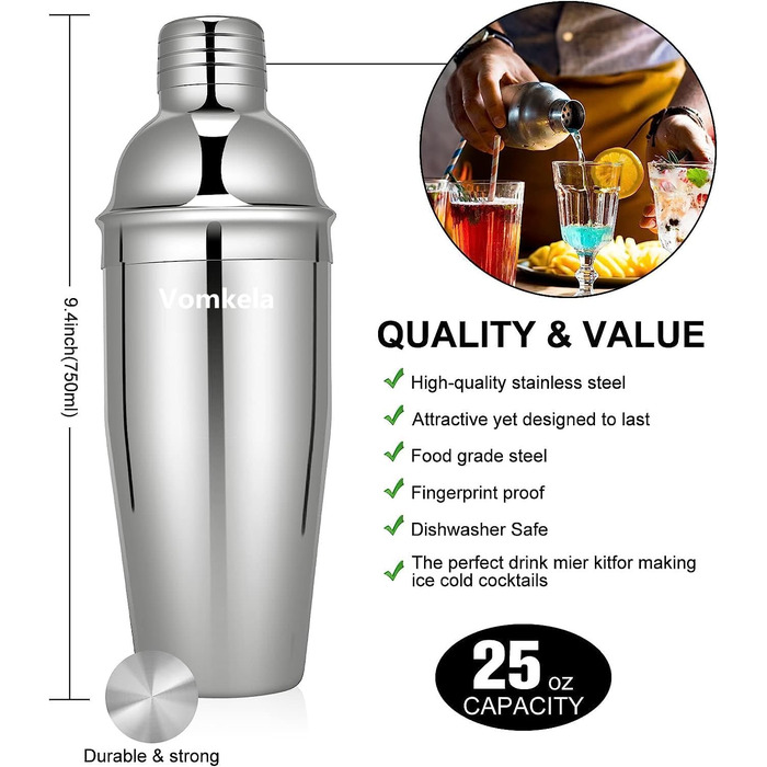 Cocktail Set 750ml Cocktail Shaker, 24pcs Bar Accessories Coctail Mixer Set Barkeepers Friend Jigger, Boston Shaker Bartender Set Decoration for Men Women (Type 4)