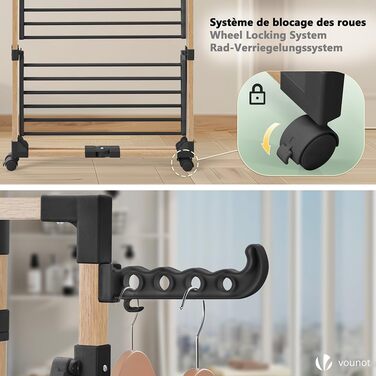 Сушарка для білизни VOUNOT вежа 3-ярусна, складана, на колесах, біла (чорна) - 25м, імітація дерева