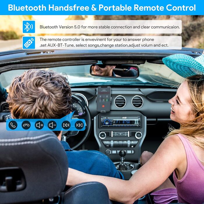 Автомобільна магнітола RDS Bluetooth 9-24V, FM/AM 1DIN, гучний зв'язок, 7 кольорів підсвітки, 2 USB, MP3-плеєр, AUX, SD, незалежний годинник, 30 радіостанцій