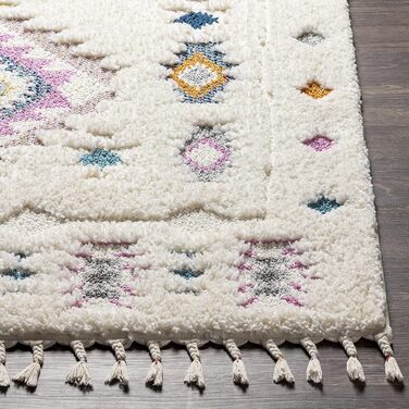 Surya Suva Rug Bedroom, Living Room, Dining Room, Hallway - Modern Boho Rug Geometric Pattern - Soft Scandinavian Living Room Rug Blue, Lavender, Orange, White - 160x213cm Large Lavender, Blue, Yellow