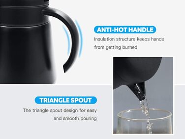 Luvan 0.8L Thermos Flask 304 Stainless Steel Double-Walled Vacuum Insulated Coffee Pot, Coffee Plunger, Juice/Milk/Tea Insulated Pot (Black)