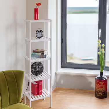 Relaxdays Bamboo Bathroom Shelf, White