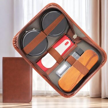 FGXY Shoe Care Set, 11-Piece Shoe Care Kit Shoe Polishing Travel Set with Brush Horsehair Shoe Cream Wood Applicator Brushes Shoehorn (7pcs)