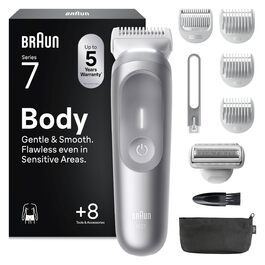 Триммер для тіла Braun Bodygroomer Series 7 BG7555 сірий, акумуляторний, водонепроникний, 8 насадок + кейс