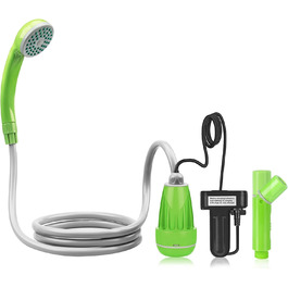 LIBERRWAY Camping Shower with Pump, Camping Shower Set with Rechargeable Battery, 2m Shower Hose Outdoor Shower for Garden Beach Camping Travel Car Washing, Mobile Shower Black (Green with Jet Head)
