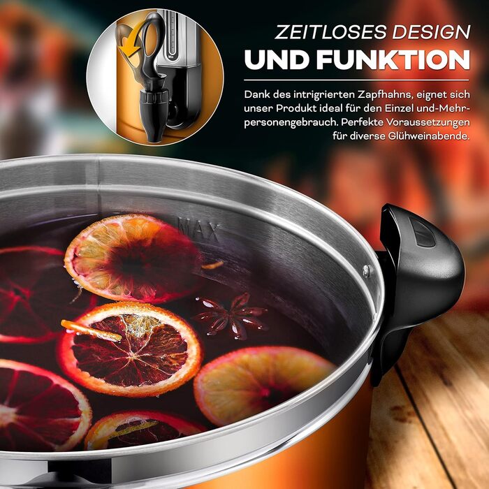 Glow Wine Heater 6.8L / 1500W Canning Machine made of Stainless Steel, Glow Wine Kettle, Glow Wine Machine, Hot Beverage Machine, Hot Water Dispenser (30 Liter, Copper)
