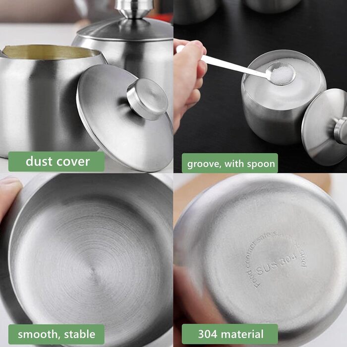 Набір контейнерів для цукру, спецій та солі з кришкою та ложкою | Edelstahl Zuckerdose