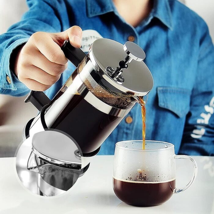 UCAMP Френч-прес для кави та чаю, 1000 мл, скляна кавова преса, портативна кавоварка з потрійним фільтром, для подорожей та подарунків