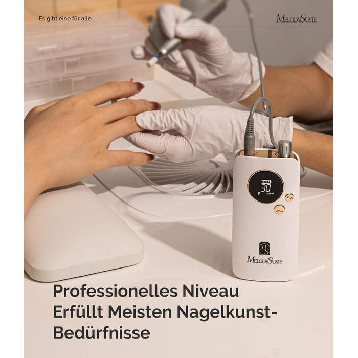 Електрична фрезер для нігтів MelodySusie SC320F – професійний бездротовий апарат для манікюру, 30000 обертів, для акрилу, гелю, полірування та видалення, набір для салону та дому (білий/золотий)