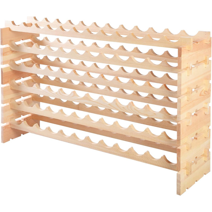 GIANTEX Stackable Wine Rack, Wooden Bottle Rack for 72 Bottles, Wine Cabinet Wine Stand with 6 Tiers, Modular Bottle Holder for Kitchen Bar, Wooden Shelf 119 x 29 x 72 cm, Natural Wood Color