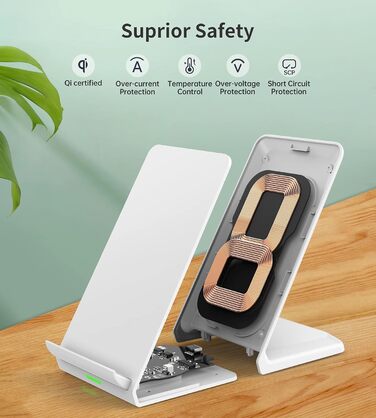 Бездротова зарядка з підставкою для смартфонів iPhone, Samsung, Google. Швидка індуктивна зарядка для телефонів.