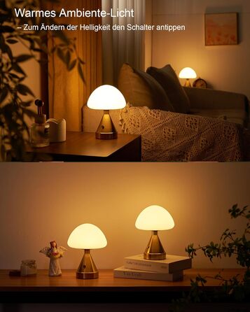 Бездротова настільна лампа-грибок, акумуляторна, з сенсорним регулюванням яскравості, мініатюрна золота атмосфера для спальні, їдальні, патіо, ванної кімнати