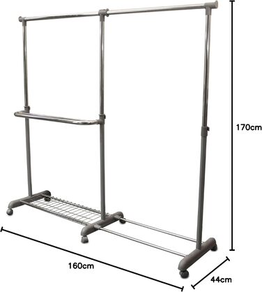 GERSO Extendable Clothes Rack Telescopic Wardrobe Clothes Rail with Wheels Market Stall Stand Grey