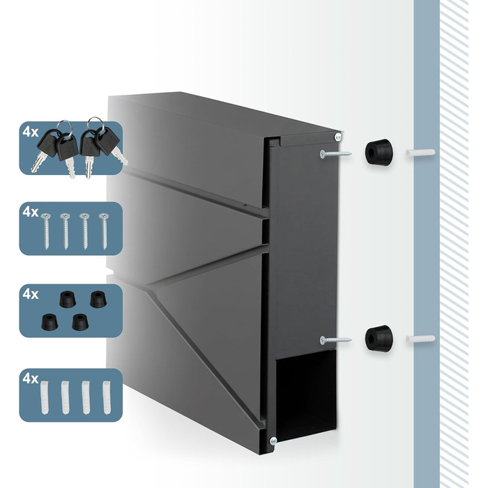 Поштовий ящик Relaxdays з газетницею, антрацит, 37x37x11 см, DIN C4, вологостійкий, 4 ключі