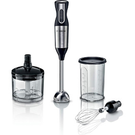 Блендер занурювальний Bosch ErgoMixx Style MS6CM4150, 800 Вт, 12 швидкостей, нержавіюча сталь, 4-лезове лезо, віночок, мірний стакан, подрібнювач 500 мл