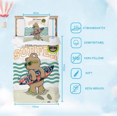 Комплект постільної білизни для дитячого ліжечка DJDEA 100x135 см - Динозаври, м'яка мікрофібра, 2 шт. (з наволочкою 40x60 см)