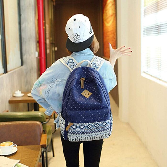 Стильний жіночий/дівочий рюкзак з канвасу з принтом у смужку. Ідеальний для школи, університету, підліткам та дорослим. (Блакитний)