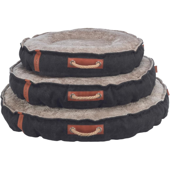 Кругле ліжко для собак TRIXIE Föhr, діаметр 70 см, чорний/пісочний колір, з ручкою для перенесення, м'яке та миється