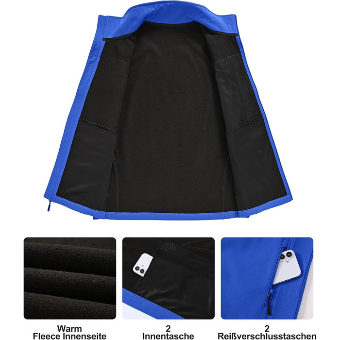 Чоловіча куртка Weste Outdoor з софтової мембрани, водонепроникна та вітронепроникна, з флісовою підкладкою, для туризму (M, Синій)