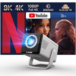 Magcubic Mini Beamer 4K/8K: Портативний проєктор з Android 14, WiFi 6, Bluetooth 5.4, Автофокус, Автоматична корекція трапеції, 180° поворот, 5W динамік, 800ANSI, HY350MAX