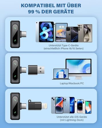 Беспроводной петличный микрофон для iPhone, iPad, Android - миниатюрный клип-микрофон с шумоподавлением, авто-подключением, функцией отключения звука и реверберацией, идеально подходит для видеоблогинга, видеосъемки, TikTok