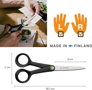 Універсальні ножиці Fiskars ReNew 16,7 см, чорні, з переробленої нержавіючої сталі та пластику, ергономічна ручка, модель 1074543