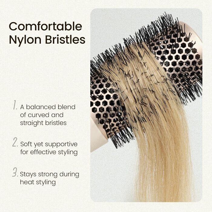 Кругла щітка для укладання волосся AIMIKE NaturaVol, 53 мм з щетиною, для об'єму та гладкості, з 2 затискачами