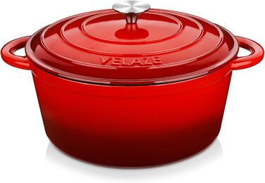 Чавунний казан Velaze 29 см, 6.5 л з кришкою, емальований, для випікання хліба та готування, підходить для всіх типів плит
